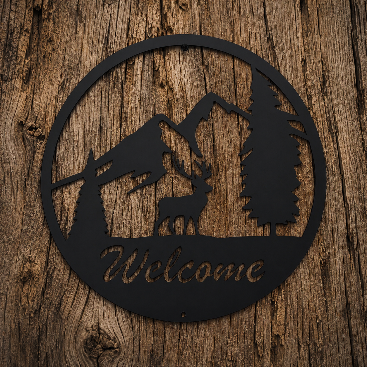 Mountain & Deer Welcome Sign