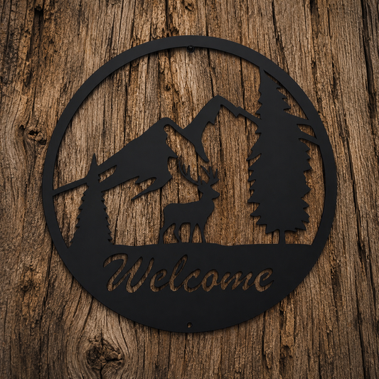 Mountain & Deer Welcome Sign