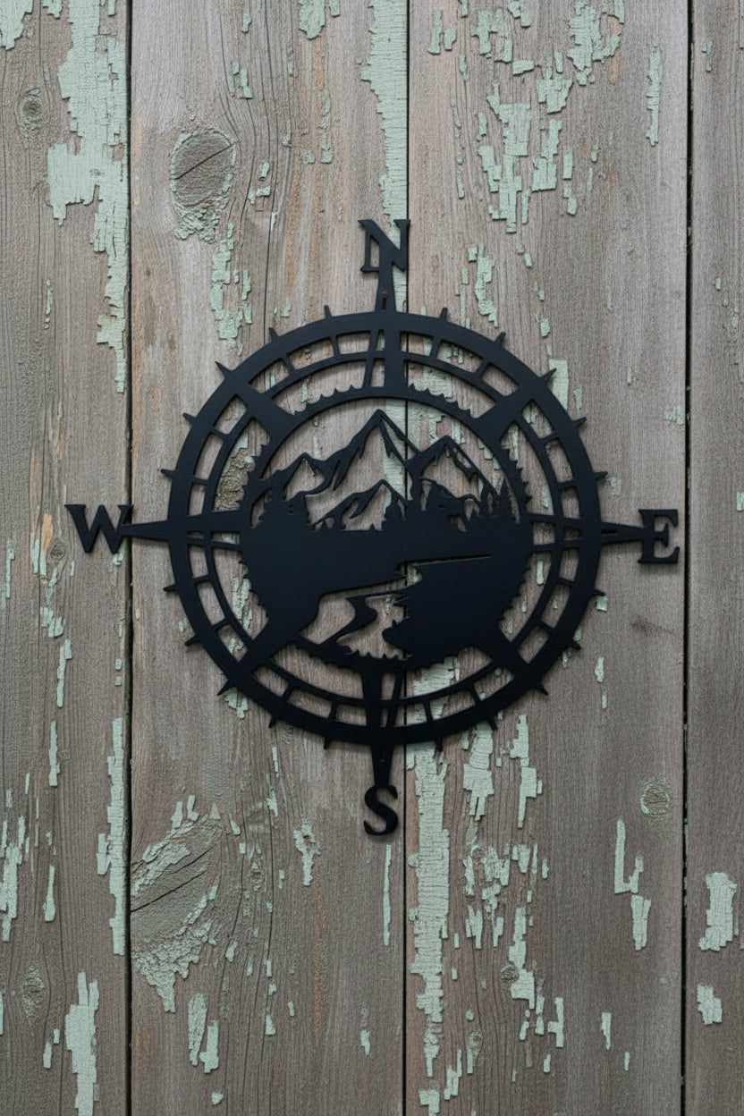 Mountain Compass Metal Wall Art